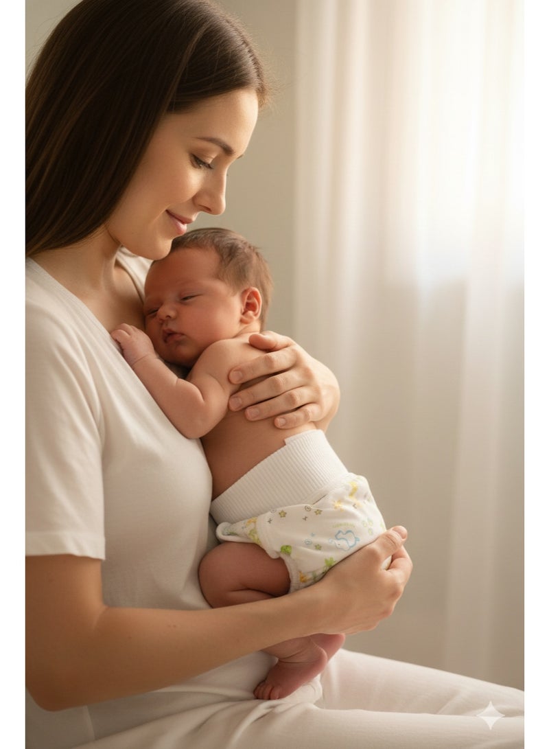 حفاض قماشي عالي الخصر للرضع من القطن الإيكولوجي 100% مع طبقة TPU مانعة للتسرب – سروال حفاض قابل للتعديل بحماية السرة لحديثي الولادة – حفاض قطن عضوي مضاد للبكتيريا – فائق النعومة والتهوية – تصميم ثلاثي الطبقات مانع للتسرب 360 درجة – حفاض اقتصادي صديق للبيئة – بديل آمن للحفاضات التقليدية – رفيق الحفاض المثالي للأم والطفل – 73/47 (متوسط) - Image 4